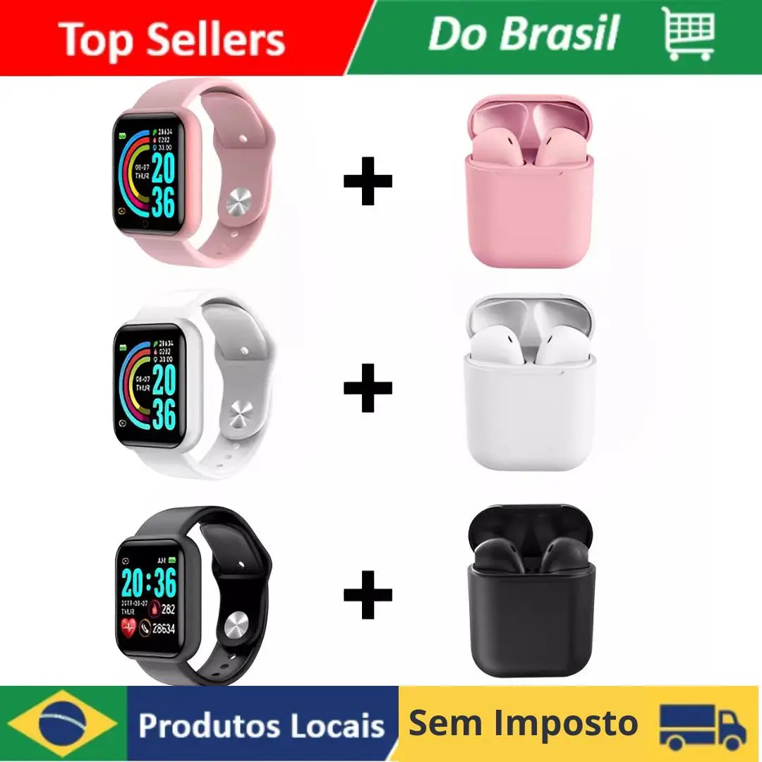 Smartwatch Kit D20 Pro + Fone Bluetooth Inpods I12